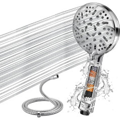 Water Drop High Pressure Shower Head with Filter, Hard Water Filter, Shower Head with Spray Settings, Shower Modes and Hose