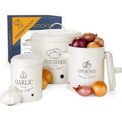 HIKITCHEN Storage Container Set, Perfect as a Potato Pot, Garlic Pot or Onion Pot, The Most Stylish Way to Keep Vegetables Fresh for Even Longer