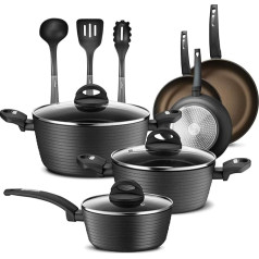 NutriChef 12 Piece Non-Stick Kitchenware Set - Professional Hard Anodised Kitchenware Set and Pan Set, Includes Pot, Frying Pans, Cooking Pots, Dutch Oven Pot, Lid, Utensils