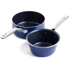 Blue Diamond Cookware Diamond Texture Ceramic Non-Stick 15 cm / 1.1 L and 18 cm / 1.9 L Saucepan Set (with Lids), PFAS-Free, Dishwasher Safe, Oven Safe, Blue