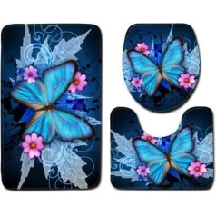 FFto Bath Mat, Butterfly Bathroom Toilet Floor Mat, Door Mat, Bathroom Rug, Toilet Rug, 3 Pieces, Butterfly Bath Mats, Non-Slip Bathroom Mat Set, Washable