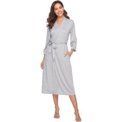 Hyppry Lightweight Dressing Gown for Women, Soft Cotton Robes V Neck Kimono Bathrobe Loungewear Hospital Robe with Pockets for All Seasons