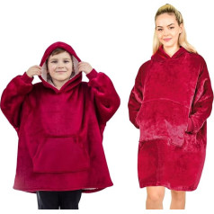 ALLEN & MATE Hoodie Blanket for Children, Oversized Blanket Hoodie, Warm Dressing Gown, Soft Fleece Hooded Coat, Gifts for Boys Girls Teenagers, Wine red