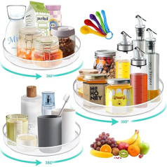 SAMISO Pack of 3 Rotating Spice Racks, Cupboard Organiser for Fridge, 360° Rotating Spice Rack, Rotating Spice Holder Made of Plastic, for Fridge, Kitchen, Bathroom, Chest of Drawers