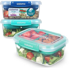 Sistema TO GO Stax Leakproof Food Storage Containers | Airtight and Stackable Food Storage Containers with Lids | Lunch Boxes for Break | BPA Free | Pack of 3