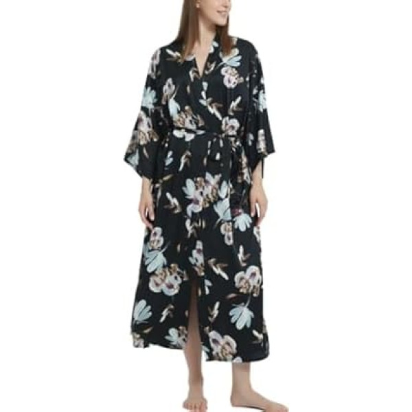Getitsoon Women's Kimono Robe Long Dressing Gown Satin Cardigan Printed Robes Bridesmaid Bride