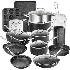 Granitestone 20 Piece Pots and Pans Set, Complete Cookware Set with Ultra Non-Stick Durable Mineral and Diamond Finish, Rustproof