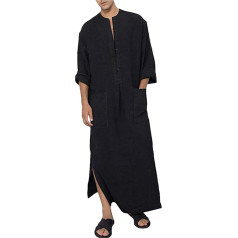 DUOLUVA Kaftan Men's Thobe Long Sleeve Muslim Kaftan Men's Summer Side Split with Pockets Universal Fit