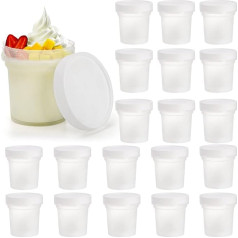Peohud Pack of 20 Ice Cream Containers, 300 ml Freezer Storage Jars for Food with Screw Lid, Leak-proof Container for Takeaway, Reusable Pudding Cups for Fruit, BPA-Free