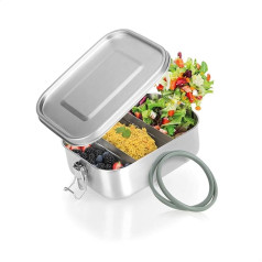 Robin Goods® Lunch Box Made of Stainless Steel – Food Storage Container with Removable Divider – Leak-Proof Thanks to Silicone Seal – Storage Box 800 ml – Camping / Picnic (Pack of 1 – 800 ml)