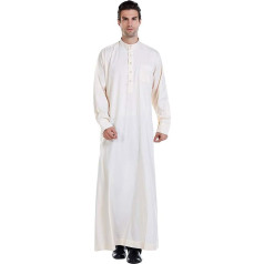 Xinvivion Men's Traditional Costume Muslim Thobe Saudi Arabia Normal Lacquer Stand Collar Robe Islamic Ethnic Clothing, beige