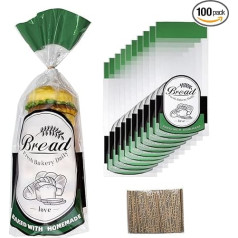 Lesibag - Bread Bags for Homemade Bread or Bakery, 100 Packs Plastic Bread Bags to Keep Bread Fresh, Printed Box Bag with Ties - 18