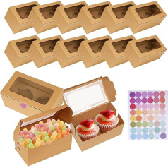 JETOP Kraft Paper Cupcake Boxes 2 Holes Small Cake Boxes with Window and Insert Bakeware Pastry Packaging Boxes for Muffin Treats Brownie Cake Sweet Bakery Cookies Dessert