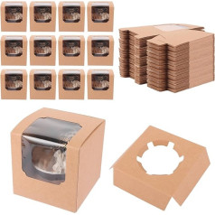 YOUNTHYE Cupcake Boxes 100 Pieces Individual Cupcake Boxes Kraft Paper Small Cake Boxes with Window and Inserts 9 x 9 x 9 cm Cupcake Boxes for Kids Party Wedding Birthday