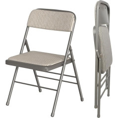 Rcynview Classic Folding Chair Upholstered Made of Fabric, Beige/Grey Striped Folding Chairs with Metal Frame, Folding Chair, Camping Chair, Balcony Chairs, 1 x Folding Chair for Home Use and Outdoor Camping