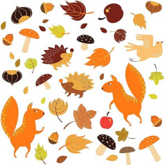 Autumn Decoration Window - Decoration Autumn - 40 Static Cling Window Stickers with Autumn Forest Motif - Double Sided Window Stickers - Autumn Animals - Autumn Decoration Leaves Fruits Nuts