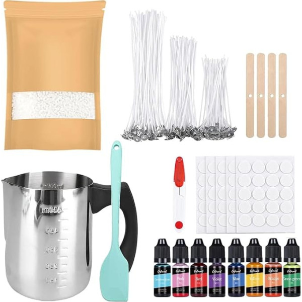 ALLAVA Candle Making Set, DIY Set Adults, Scented Candles Delber Making, Candle Wax 500 g, 8 Candle Colours, Melting Pot 600 ml, Candle Wicks, Candle Stickers, Wick Holder, DIY Set for Candle Making