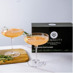 Vemacity Elegant Coupe Cocktail Glasses Set of 2 | Handmade Bar Crystal Glasses with Recipe E-Book | Champagne & Cocktail Glasses | Perfect Glass for Espresso Martini | Cocktail Glasses Set