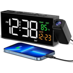 Netzu Digital Alarm Clock with Projection, Projection Alarm Clock with 350° Projector, Thermometer, Date, Large Display, 10 Ringtones, Snooze, 4 Brightness, 4 Volume, Manual DST, Loud Alarm Clock