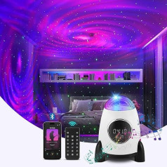 SHXMZS Star Projector with Alarm Clock, Rocket Galaxy Projector for Bedroom, Bluetooth Speaker and White Noise Aurora Projector