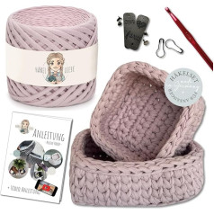 HÄKEL LIESE Crochet Set for Beginners - Small Basket, Crochet Set Beginners, Textile Yarn for Crocheting, Crochet Set, Crochet Baskets, DIY Set Adults, Crochet Set, Learn to Crochet (Pink)