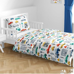 Children's Bed Linen 100 x 135 cm, 100% Cotton, Bed Linen for Children, Car, Excavator, Vehicles, Bright Colourful for Boys, Baby Bed Linen Police & Construction Site