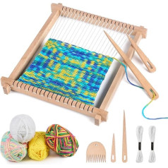 Homewit Loom for Children, High-Quality Weaving Large 24 x 28 cm and Updated Frame Wooden Loom Frame Set Including Four Colourful Gradient Wool