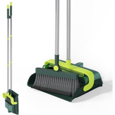 Masthome Broom with Handle, Broom and Dustpan Set with Long Handle, Upright Sweeper and Dustpan Combo, 180 Degree Rotatable Broom Set with Comb for Home, Kitchen, House Cleaning, Green