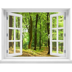 Wall Tattoo - Window Motif with View - Wall Sticker - Wall Picture - Self-Adhesive (Motif: Forest, 100 x 78 cm)