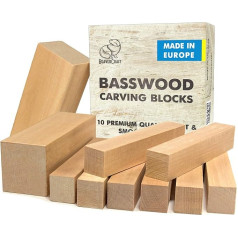 BeaverCraft BW1 wooden blocks made of lime wood, 1 piece, 10 x 5 x 5 cm, 4 pieces, 2 x 2 x 10 cm, lime wood for carving for beginners, carving wood for children and adults, wood for carving, hobby kit.