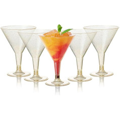 MATANA 48 Plastic Cocktail Glasses with Gold Glitter, Martini Glasses Plastic, 210 ml - Reusable Plastic Cups - Margarita Glasses, Cocktail Cups for Parties, Birthdays, Weddings
