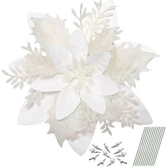 Alipis Pack of 12 Artificial Poinsettia Poinsettia White Flowers Ornaments for Christmas Tree with Stems and Clips, Xmas Floral Party Decor Wreath, Garland Craft Supplies, White