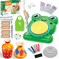 JONRRYIN Pottery Set for Children, Electric Pottery Wheel for Children, Mini Pottery Wheel with Pottery Clay, Colours, Diamond Stickers, DIY Craft Set Gifts for Beginners, Children from 6 Years