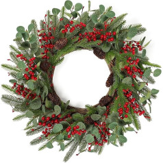 Betylifoy Christmas Wreath Door Wreath Christmas 60 cm Large Christmas Door Wreath with Berries Pine Cones Eucalyptus Garland for Christmas Winter Front Door Fireplace Decorations