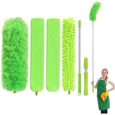 Extendable Duster with 30-100 Inch Stainless Steel Telescopic Rod, Microfiber Duster with Bendable Head and Soft Silicone Cap for Cleaning High Ceiling Fans, Spider Web, Cars