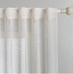 MYSKY HOME Curtains, Short Living Room Curtain, Boho Curtain, Back Tab, Set of 2, Linen Look, Semi-Transparent Pleated Curtains for Children's Room, H 160 x W 140 cm, Beige