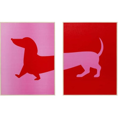 Kare Design Wall Picture Dog Frankie, Red/Pink, Set of 2, Rectangular, Framed, Picture Print, Abstract Art, Pop Art, Wall Picture, Modern Design, Bedroom, Living Room, 40 x 30 cm (H x W)