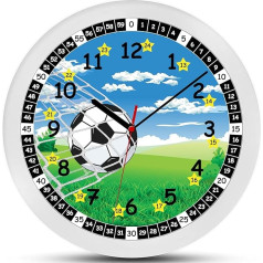 K&L Wall Art Football Learning Clock Children's Wall Clock Boy Silent Children's Clock Modern Girls Boys Clock without Ticking Noises (Blue, Green, 30 cm)