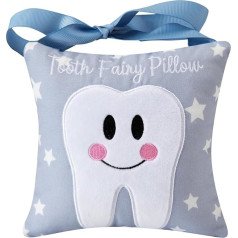 Xunbao Tooth Fairy Pillow with Bag for Kids, Tooth Keepsake Bag, Tooth Fairy Pocket on Back, Tooth Fairy Gift for Boys and Girls, 18cm*18cm (Blue)