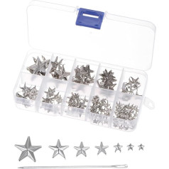 sourcing map 125 Pieces Star Rivets 5 Claws Hand Pressed Metal Silver Claw Beads Rivets Cap Nail Head with Large Eye Needles for DIY Leather Clothes Bag Shoes