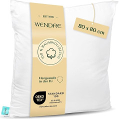 WENDRE Sleep Breathable Pillow 80 x 80 cm - Soft, 100% Cotton Pillowcase Washable - Luxury Comfortable Pillow for Bed - Durable, Hypoallergenic Pillow, Oeko-Tex Certified
