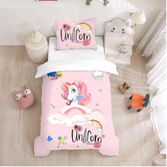 INTOMENG Unicorn Bed Linen 135 x 200 cm Pink for Teenagers Girls Children's Bed Linen Unicorn Duvet Cover Soft 100% Microfibre Bed Linen with Zip and 80 x 80 cm Pillowcases 3D Rainbow