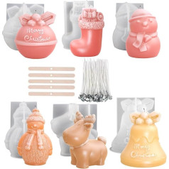 Treedix Candle Mould Silicone, 3D Christmas Candle Moulds, Moulds for Epoxy Resin, Candle Making, Home Garden, Ornaments, Christmas Decoration, DIY Christmas Gifts, Crafts (Pack of 6)