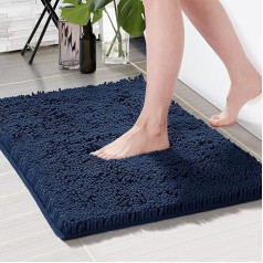 Deconovo Bathroom Rug, Water-Absorbent Bath Mats, Fluffy Bath Mat, 70 x 120 cm, Dark Blue, Pack of 1