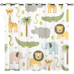 YUANZU Safari Animal Curtains for Children Hippo Crocodile Lion Elephant Giraffe Forest Zoo Family Pattern Eyelet Blackout Window Curtains for Boys Girls Bedroom 2 Panels W75 cm x D166 cm