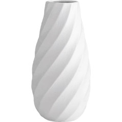 White Ceramic Vase with Textured Spiral Design, Modern Minimalist Boho Decor for Home, Living Room or Office - Ideal for Pampas Grass, Dried Flowers and Other Arrangements - 25cm Tall