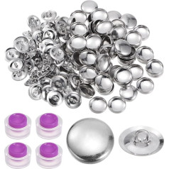 sourcing map 300 Sets Selbstabdeckungsknopf-Set, 24 l, 15 mm, mit Drahtrücken, Aluminium-Knöpfe zum Abdecken von Stoffknöpfen, Set mit 4 Werkzeugen für Heimwerker, Stoff, Heimdekoration, Nähen