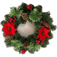 30 cm Door Wreath Christmas with 2 Flowers, Christmas Wreath, Door Wreath, Fir Garland, Artificial Christmas Wreath, Simple Christmas Wreath Door, Outdoor, Christmas Garland, Christmas Decoration