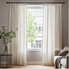 Deconovo Voile Curtains with Ruffle Tape, Semi-Transparent Decorative Curtains, Linen Look Curtain, Translucent Window Curtains, 260 x 140 cm (Height x Width), Linen, Set of 2