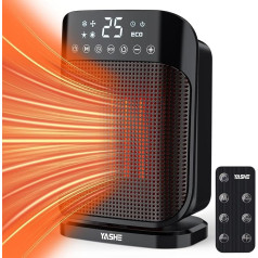 YASHE Fan Heater 1800 W, Electric Radiator with 75° Oscillation, Energy Saving and Quiet, PTC Ceramic Heater with Thermostat, Overheating & Tilt Protection, 24 Hours Timer, Portable with Remote